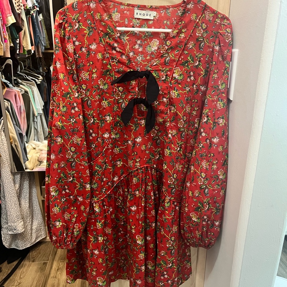 RHODE Floral V-Neck Mini Dress